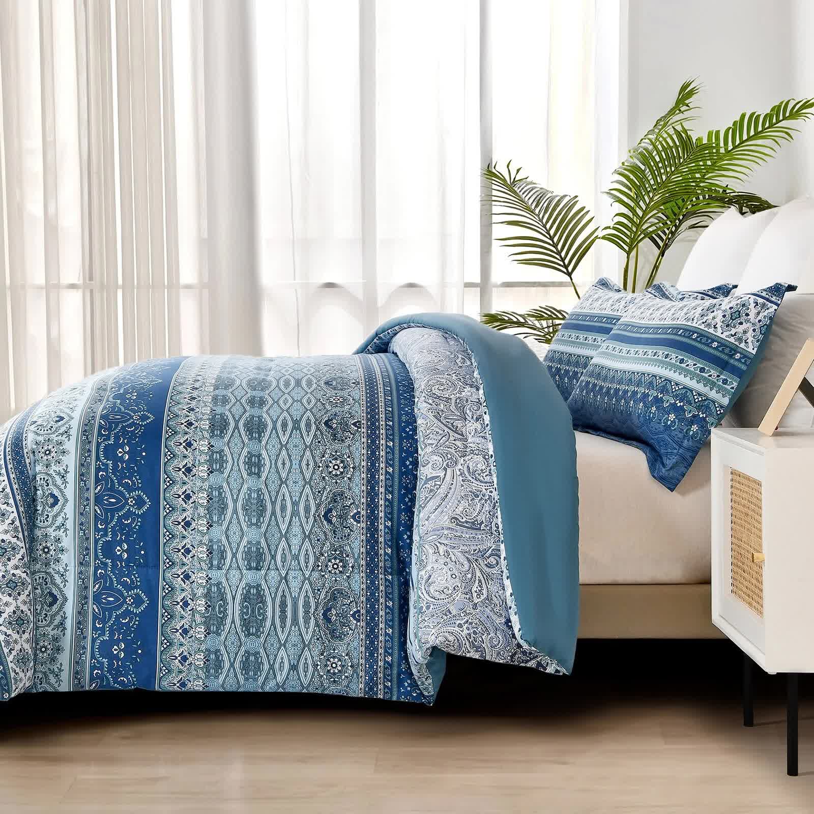 Boho Vibes blue Bedding Set – 3‑Piece Comforter & Pillow Covers