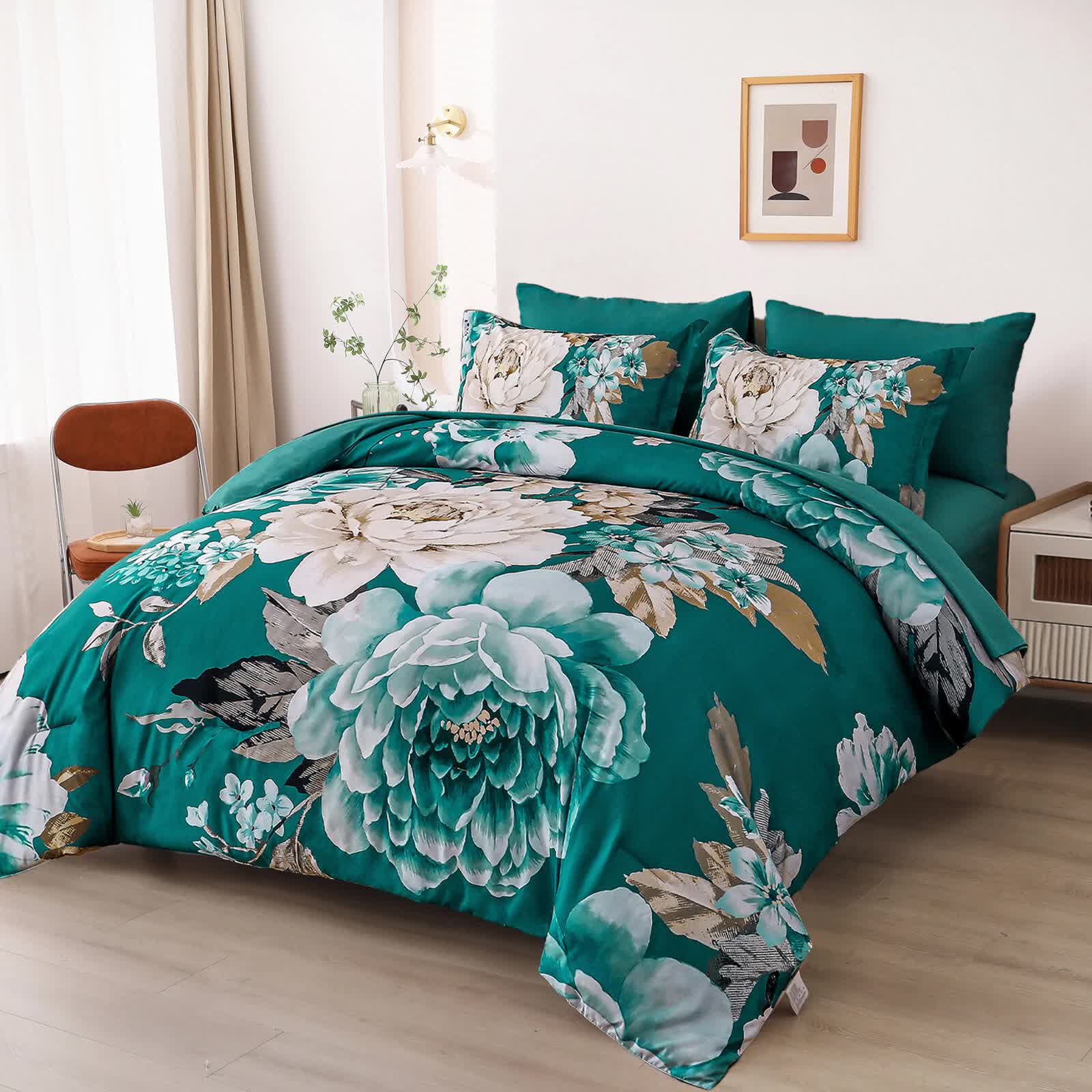 Pure Haven green floral 3‑Piece Comforter Set