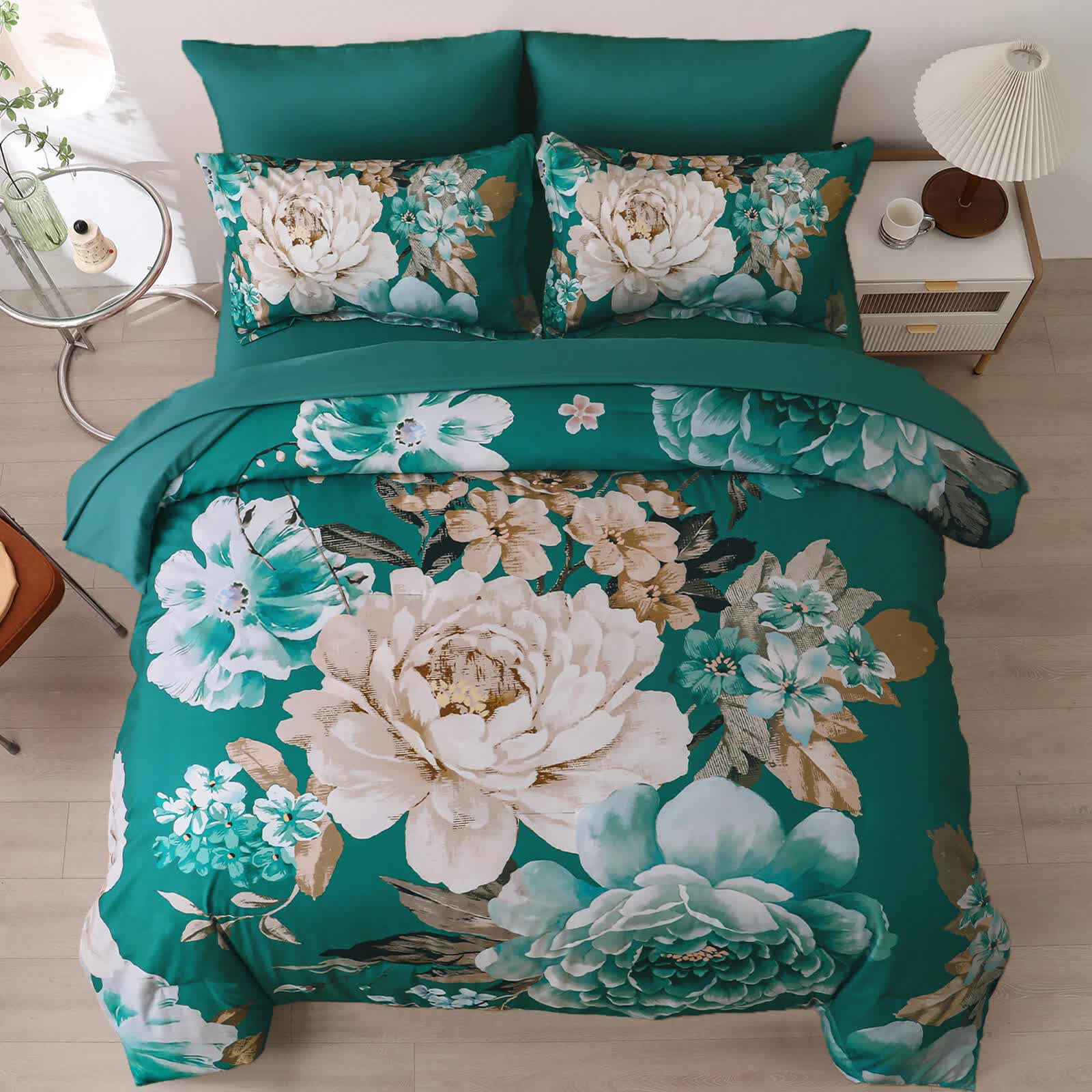 Pure Haven green floral 3‑Piece Comforter Set