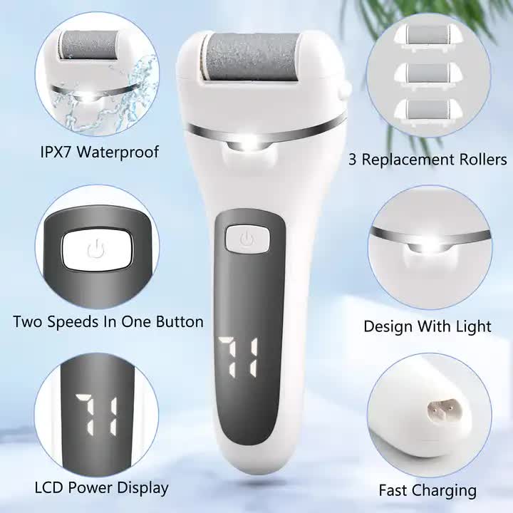 Blue Rechargeable Electric Foot File Callus Remover with LED Display and USB Charging