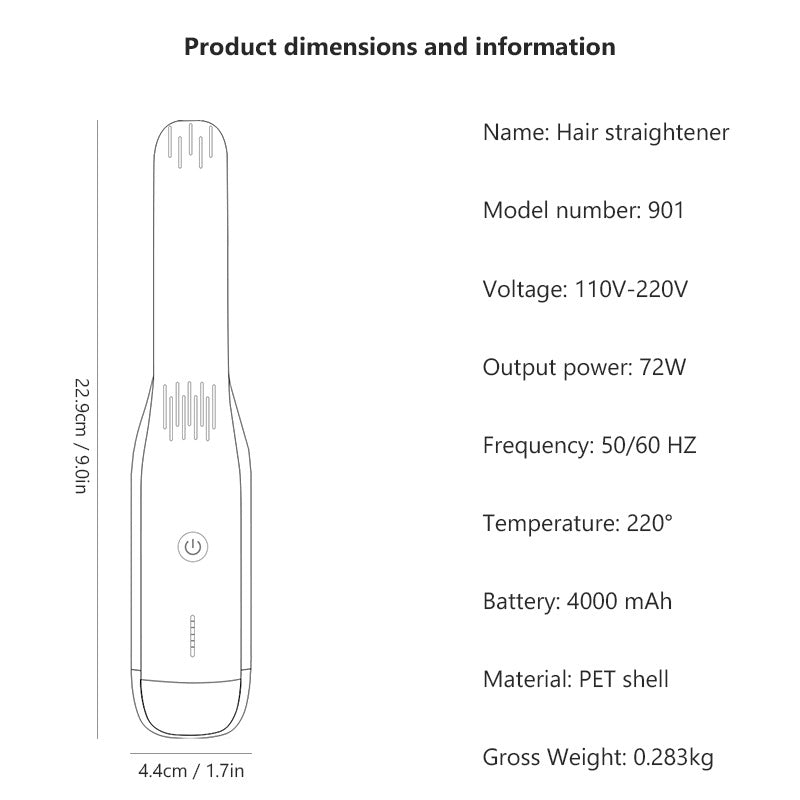 White Wireless USB Rechargeable 2-in-1 Curling Iron & Flat Iron - Portable Hair Straightener & Curler