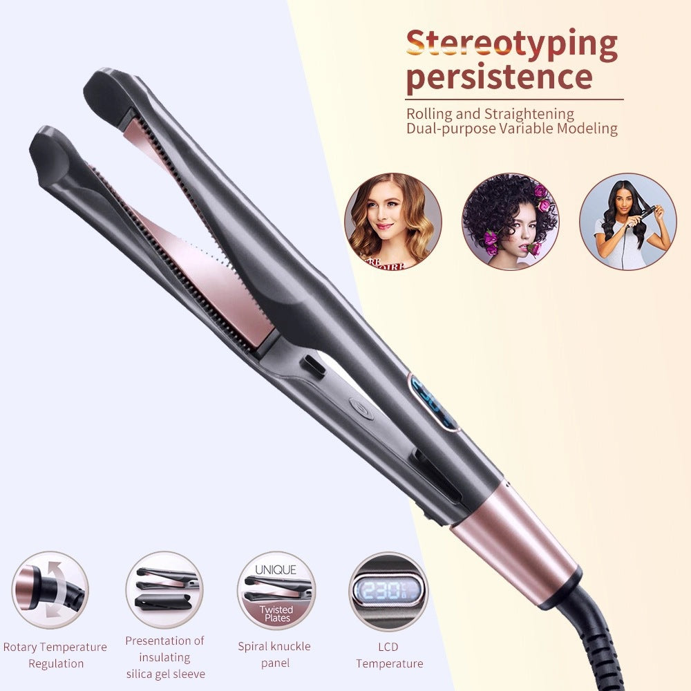 2-in-1 Electric Spiral Curling Iron - Automatic Hair Curler & Straightener, Dual Function, Wave and Straight Styling