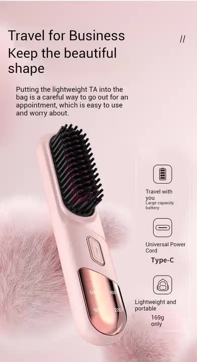 Pink 2-in-1 Rechargeable Hair Straightener and Curler - Portable Hair Styling Comb, Dual Function Flat Iron and Curling Wand, Perfect for Home Use