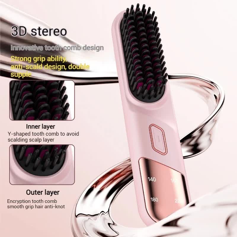 Pink 2-in-1 Rechargeable Hair Straightener and Curler - Portable Hair Styling Comb, Dual Function Flat Iron and Curling Wand, Perfect for Home Use