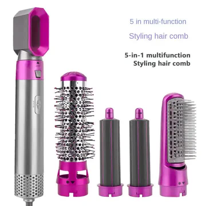 Rose Red 5-in-1 Hot Air Blow Dryer Brush, Automatic Curling Iron, Straightener & Volumizing Brush - Multi-Function Hair Styling Tool