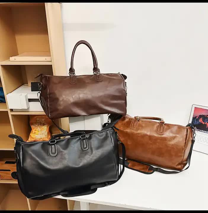 Brown Solid Color Unisex Large Capacity Fitness Bag - Leather Sports Bag, Crossbody Travel Bag, Gym and Luggage Handbag