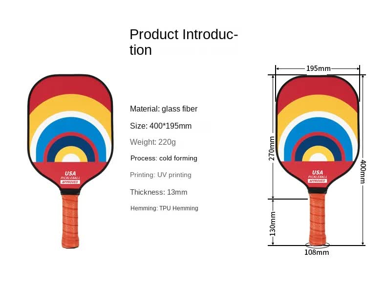 Style 2 Colorful Geometric Patterns Fiberglass Pickleball Paddle - Lightweight 220g with Anti-Slip TPU Grip for Outdoor Sports