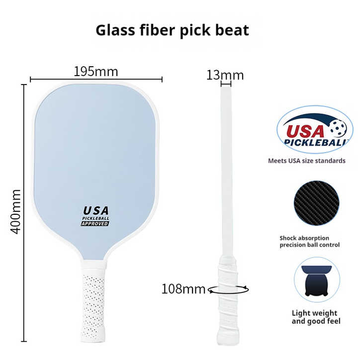 Light Green Fiberglass Pickleball Paddle - Lightweight 215g with Anti-Slip TPU Grip for Outdoor Sports