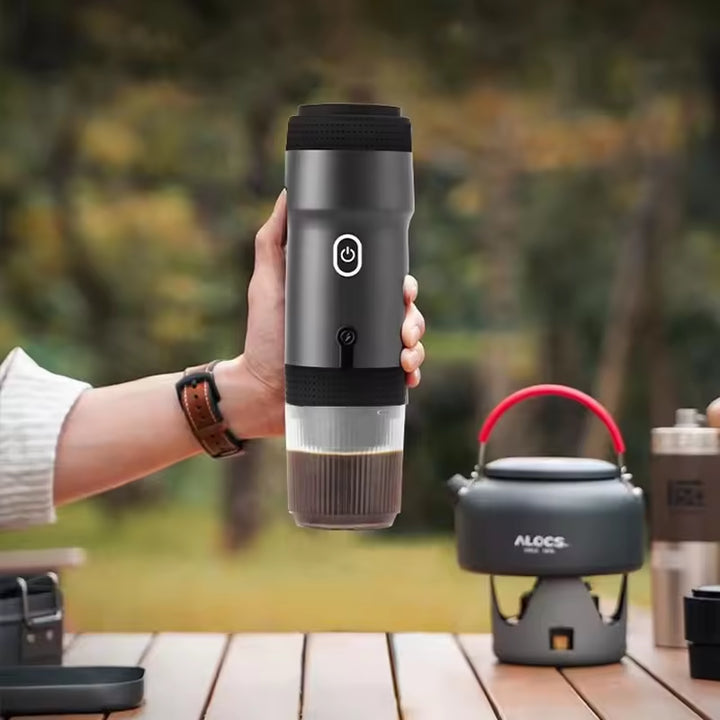 Black 3-in-1 Portable Electric Espresso Maker - Rechargeable Travel Coffee Machine for Capsules & Ground Coffee
