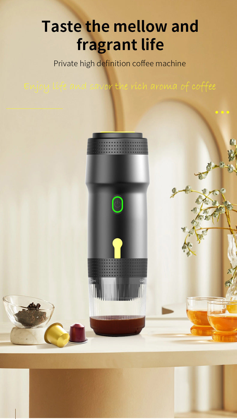 White 3-in-1 Portable Electric Espresso Maker - Rechargeable Travel Coffee Machine for Capsules & Ground Coffee