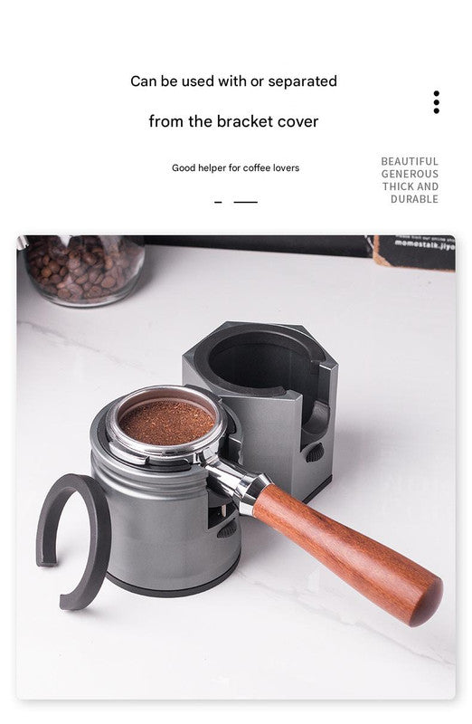 Silver Round Professional Aluminum Espresso Tamping Station - Adjustable Portafilter Holder Stand