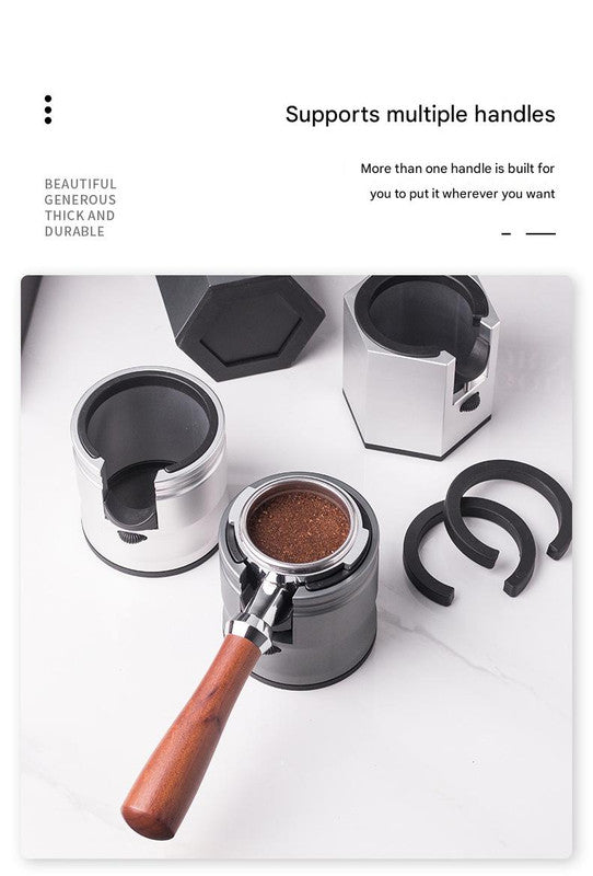Dark Grey Round Professional Aluminum Espresso Tamping Station - Adjustable Portafilter Holder Stand