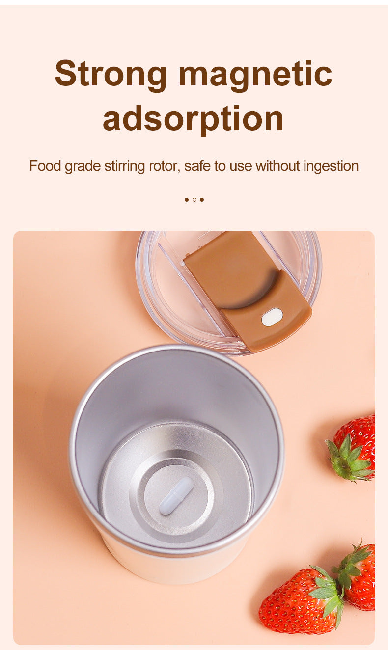 White 316 Stainless Steel Rechargeable Electric Self-Stirring Mug - 420ml Automatic Mixing Cup with Magnetic Rotor
