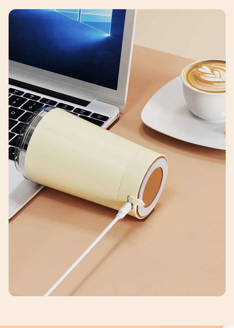 White 316 Stainless Steel Rechargeable Electric Self-Stirring Mug - 420ml Automatic Mixing Cup with Magnetic Rotor