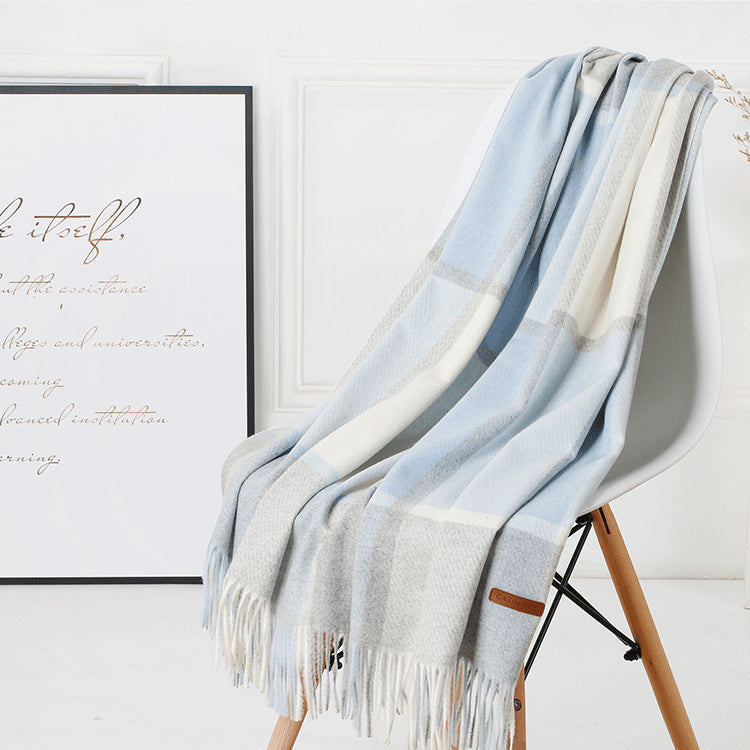 Cozy Color Block Fringe Scarf - Sky Blue Shawl for Fall and Winter