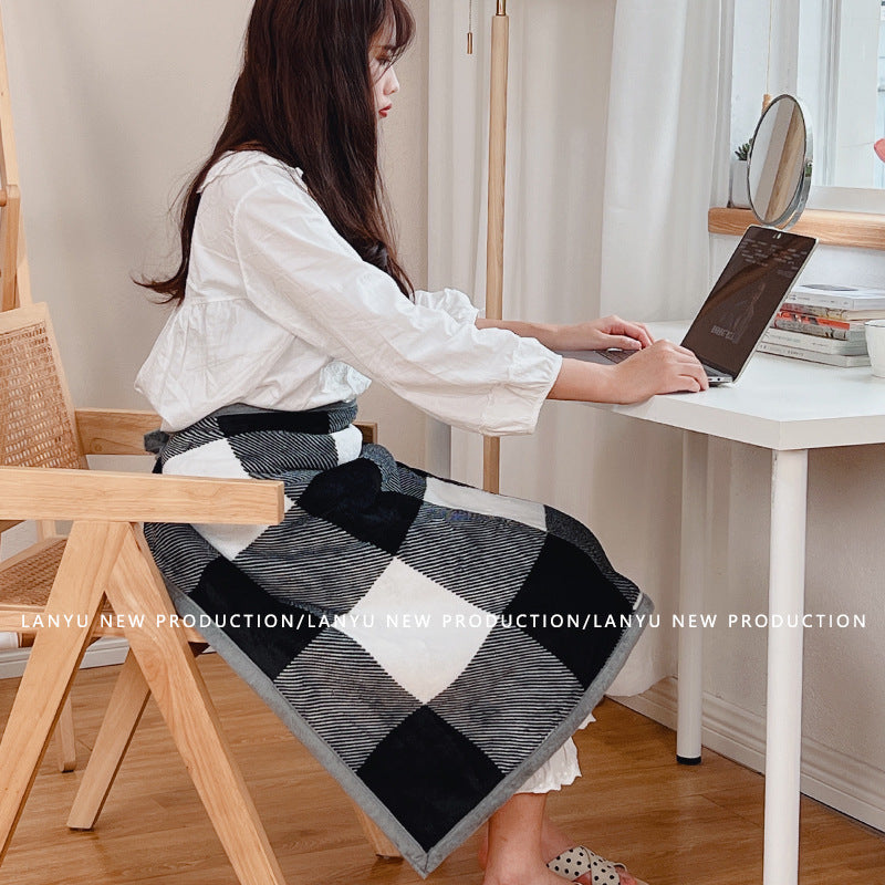 Double-Sided Geometric & Plush Throw Blanket - Warm 70x100cm Multi-Use Wrap(Black and white checkered/reverse gray)