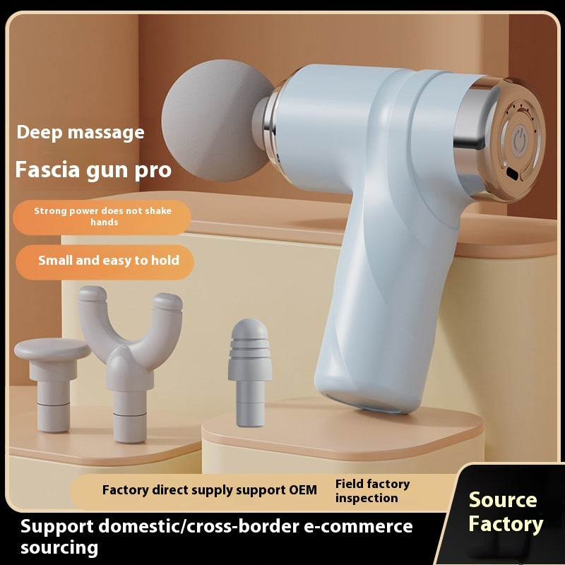 Blue Mini Portable Massage Gun - Deep Tissue 6mm Relief with 4 Massage Heads and Bass Noise Cancellation
