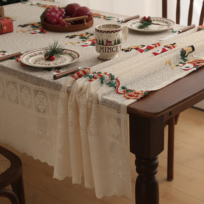 Embroidered Christmas Tablecloth - Embroidered Santa Claus, Reindeer (140*240cm)