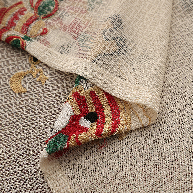 Embroidered Christmas Tablecloth - Embroidered Santa Claus, Reindeer (140*305cm)