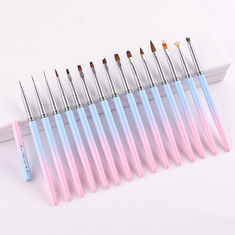 Professional Nail Art Brush Kit (15pcs) - Gradient Handles Manicure Tools