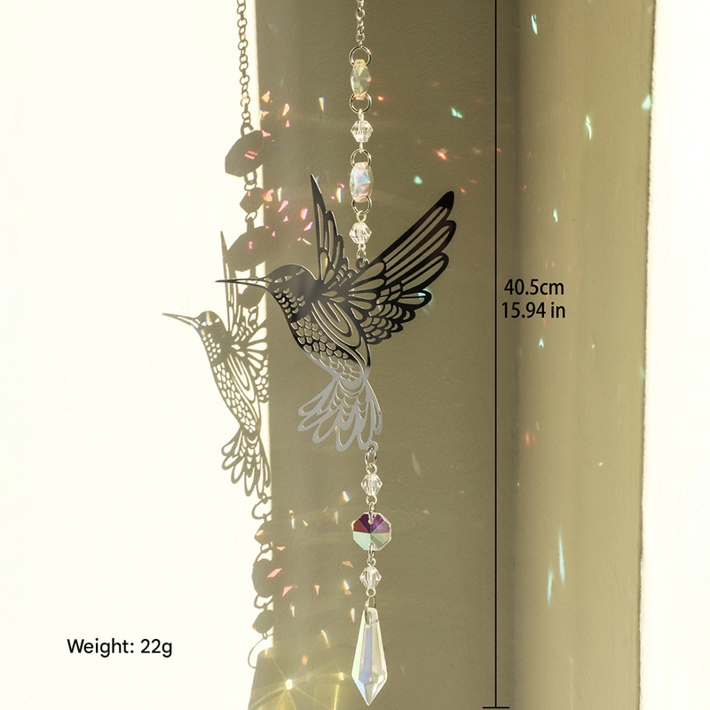 (Style A)2 PCS Hummingbird Metal Suncatcher with Crystal Accents - for Window or Wall Indoor Hanging Ornament