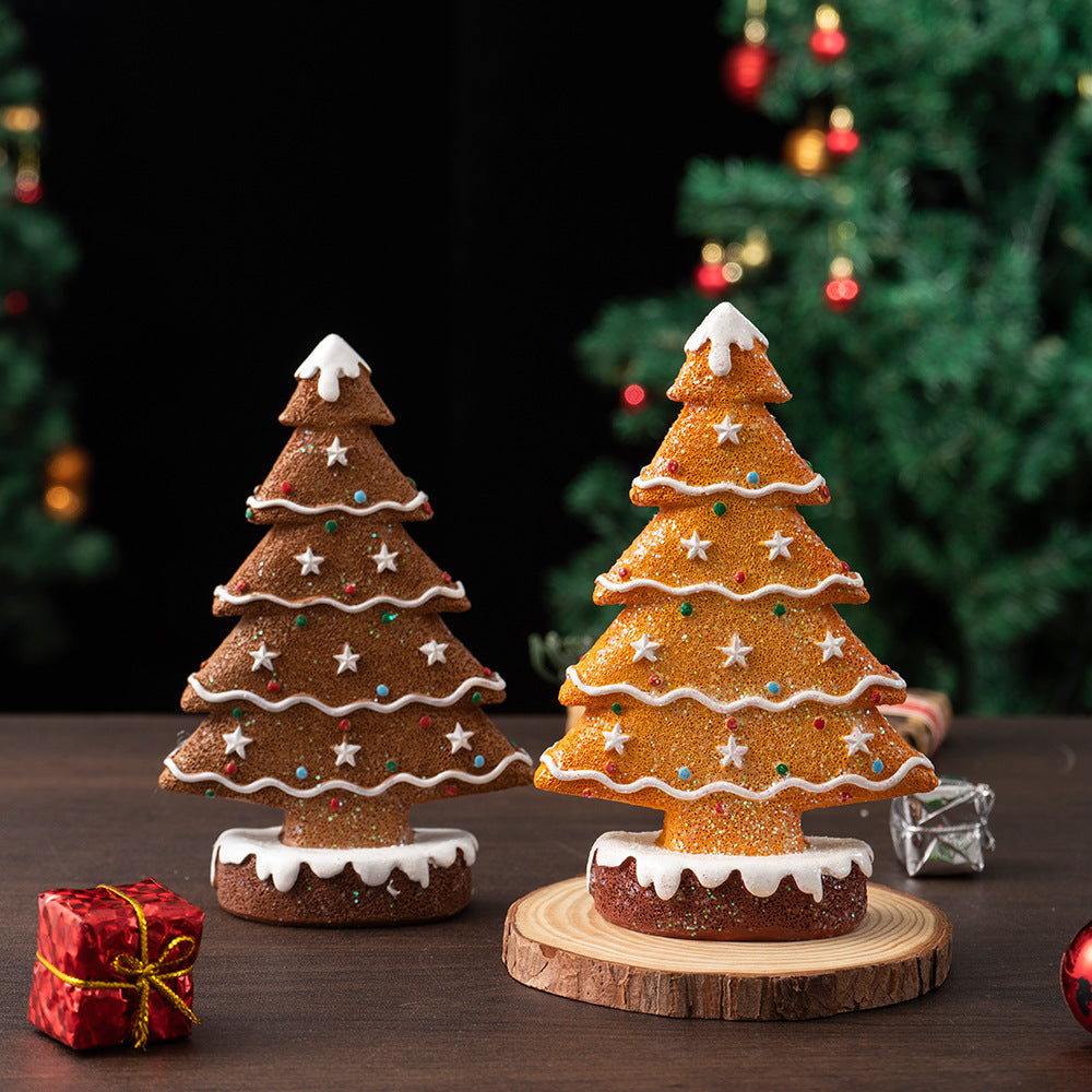 Brown Charming Gingerbread Christmas Tree Figurine - Festive Resin Holiday Table Decor Ornament