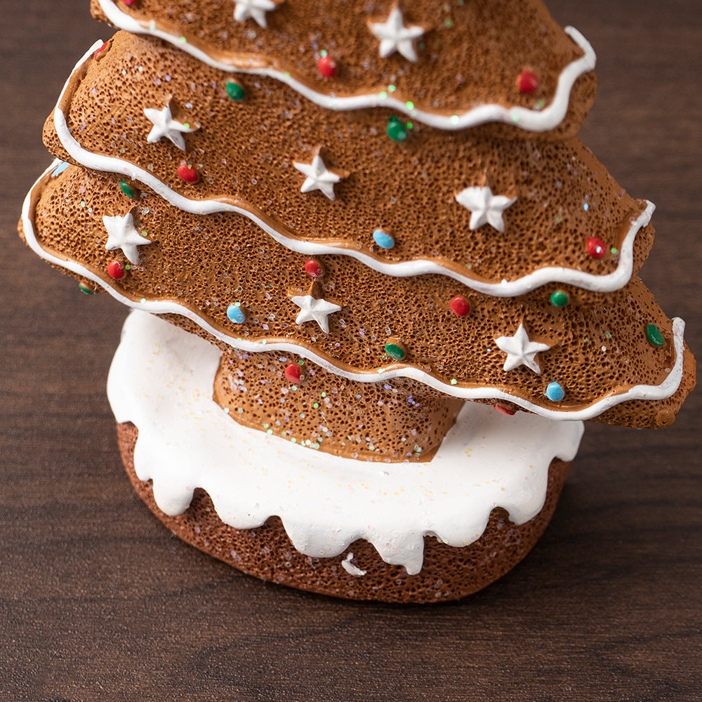 Brown Charming Gingerbread Christmas Tree Figurine - Festive Resin Holiday Table Decor Ornament