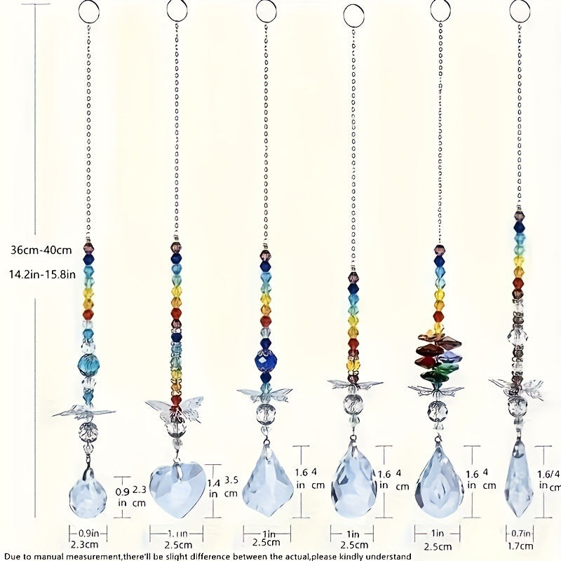 Set of 6 Crystal Suncatcher Hanging Ornaments - Butterfly Star Moon Prism Window Decor
