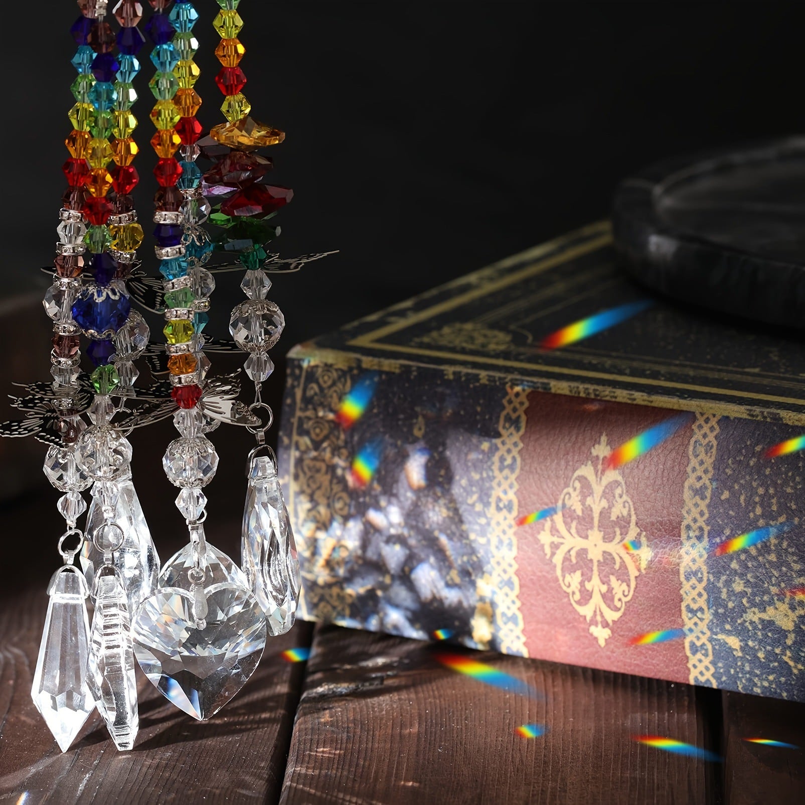 Set of 6 Crystal Suncatcher Hanging Ornaments - Butterfly Star Moon Prism Window Decor