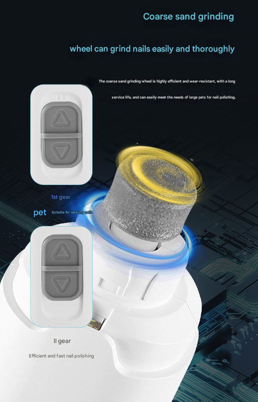 White Quiet Electric Pet Nail Grinder with LED Light - 2-Speed USB-C Rechargeable Trimmer for Dogs & Cats Grooming