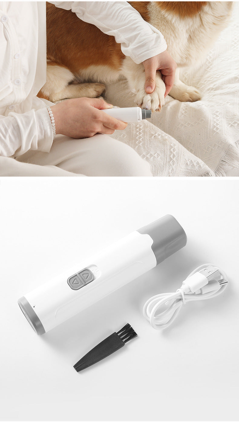 Grey Quiet Electric Pet Nail Grinder with LED Light - 2-Speed USB-C Rechargeable Trimmer for Dogs & Cats Grooming