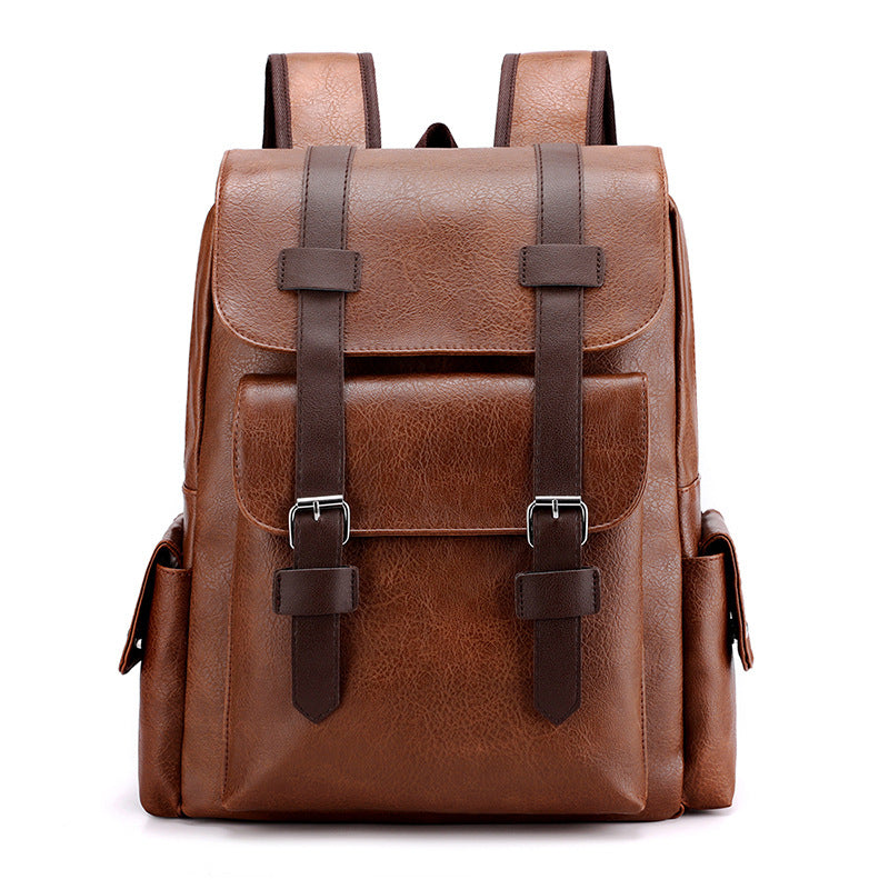 Light Brown Large-Capacity PU Leather Backpack - Stylish Business & Travel Companion