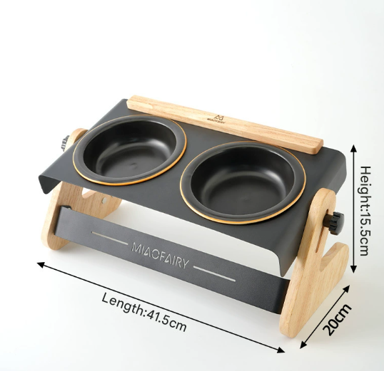 Adjustable Raised Pet Feeder - Modern Wood & Metal Stand with Dual Bowls for Cats & Dogs