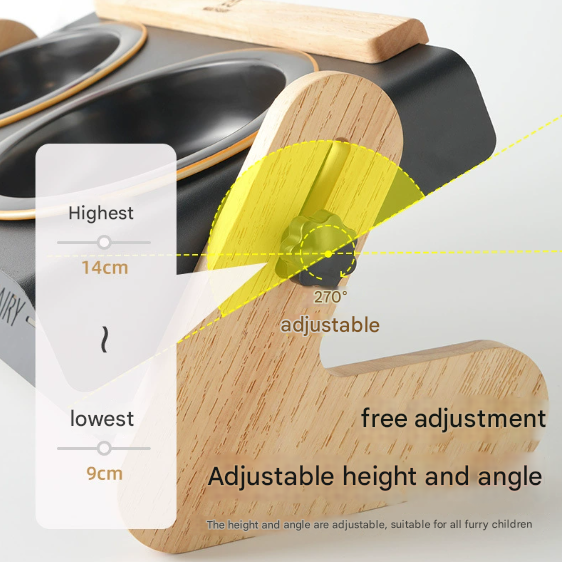 Adjustable Raised Pet Feeder - Modern Wood & Metal Stand with Dual Bowls for Cats & Dogs