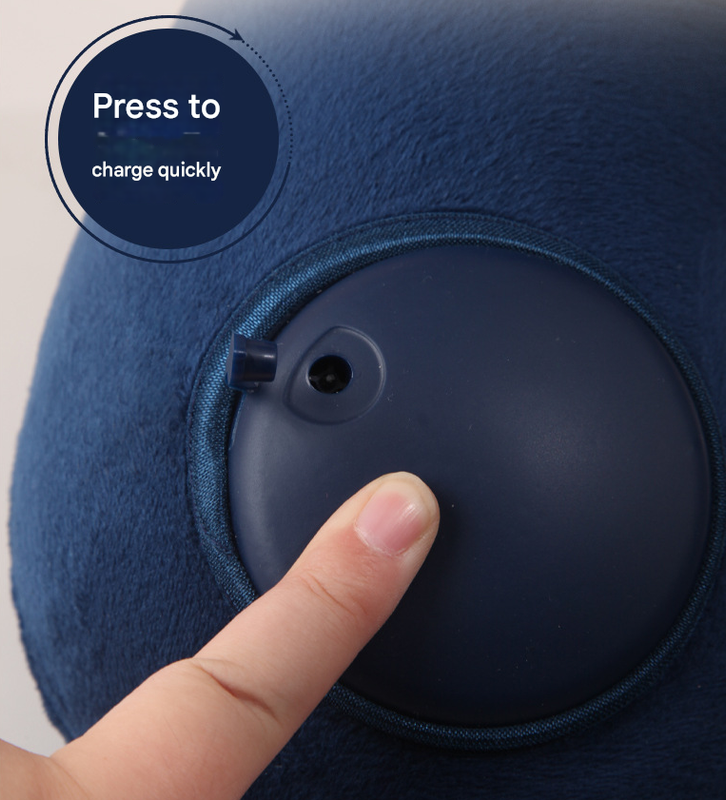 Grey Press-to-Inflate Travel Neck Pillow - Ergonomic U-Shaped Cushion for Airplane and Car
