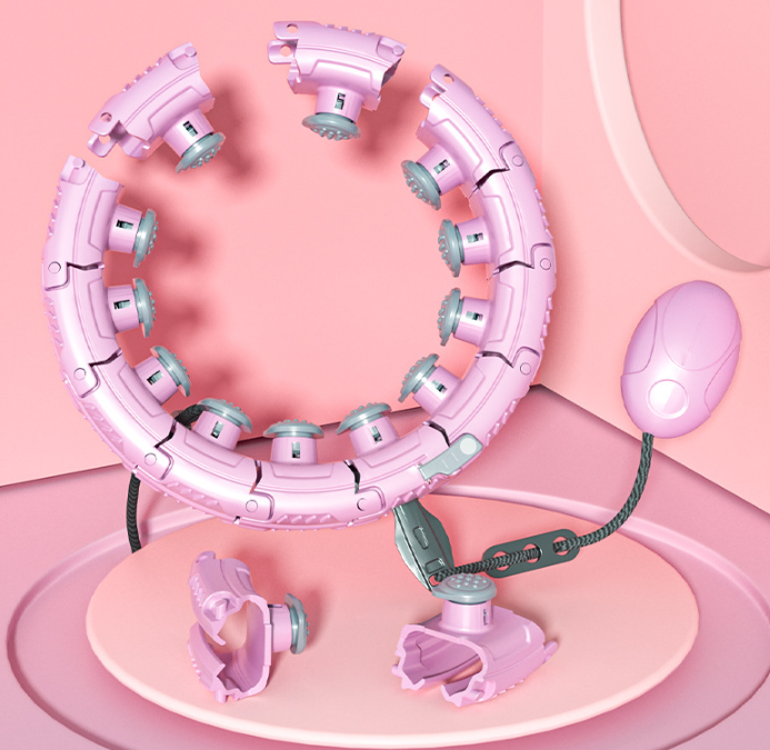 Light pink 21 Sections Adjustable Smart Hula Hoop with Weighted Ball - Never-Fall Fitness Ring with Massage Nodes for Core Training