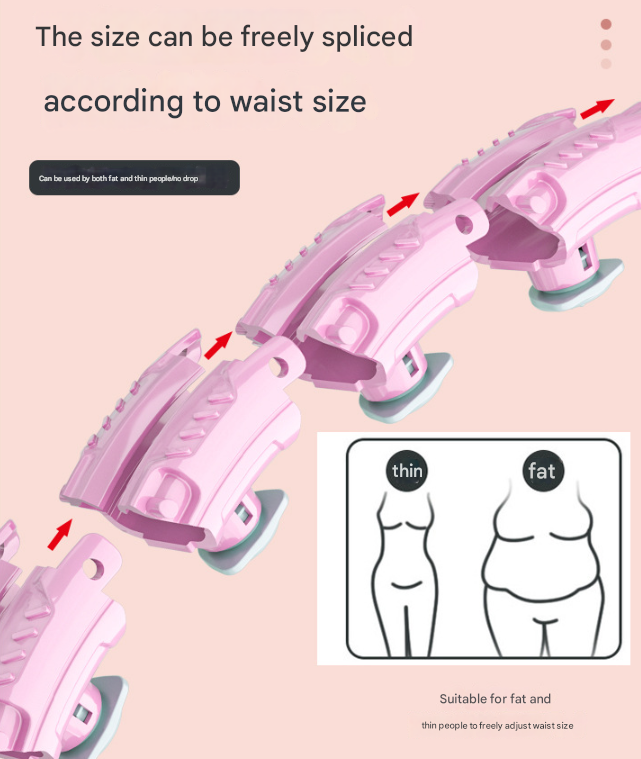 Light pink 21 Sections Adjustable Smart Hula Hoop with Weighted Ball - Never-Fall Fitness Ring with Massage Nodes for Core Training