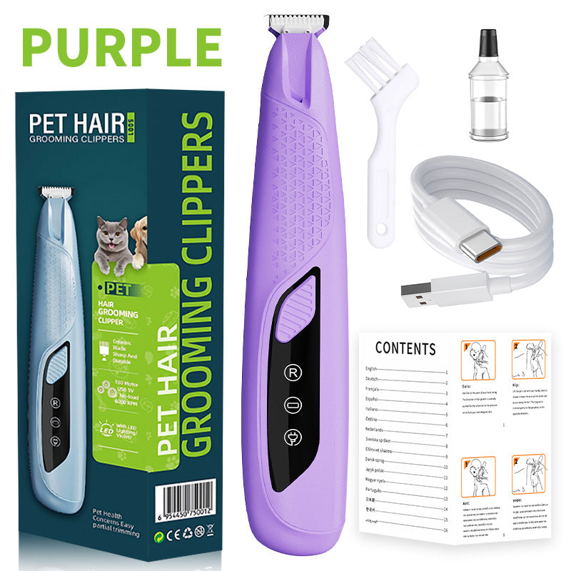 Purple Precision Pet Paw Trimmer - Waterproof & Rechargeable Grooming Clipper for Dog & Cat Paws, Eyes, and Ears