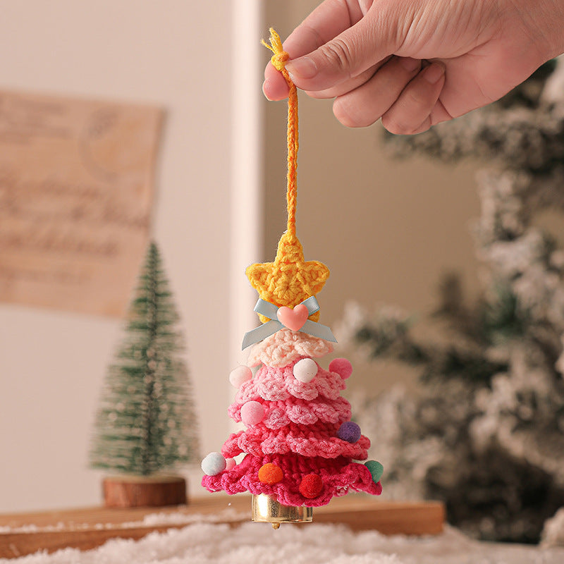2 Pcs Handmade Crochet Christmas Tree Ornament - Plush Knitted Decoration with Bell - Ideal for Home, Car & Holiday Decor(Style A)