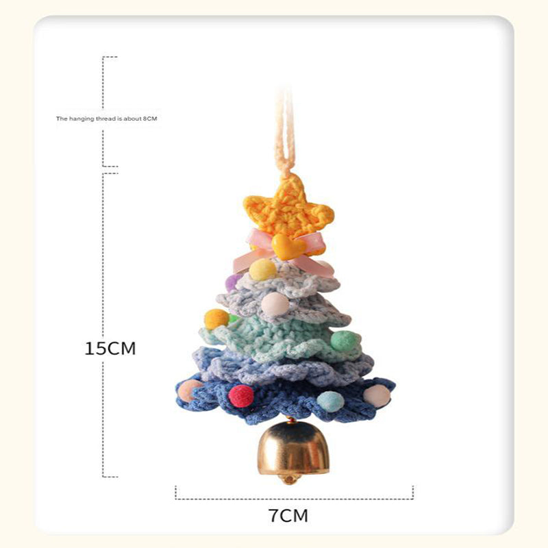 2 Pcs Handmade Crochet Christmas Tree Ornament - Plush Knitted Decoration with Bell - Ideal for Home, Car & Holiday Decor(Style D)