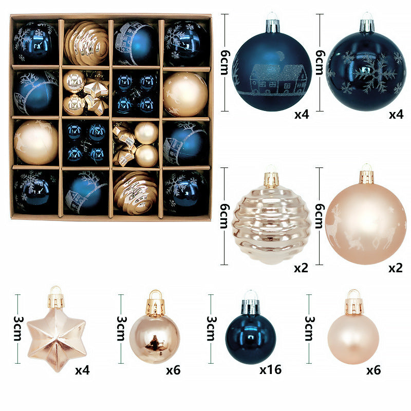Navy blue and white 44-Piece Assorted Christmas Baubles Set with Elegant Designs in Wooden Gift Box - 3-6cm Decorative Ornaments for Tree, Home & Holiday Display