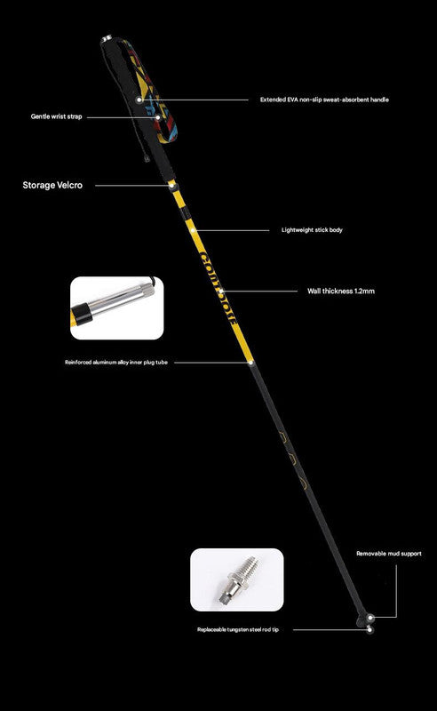 Ultralight Carbon Fiber Foldable Trail Running & Hiking Pole(yellow  Recommended height range 175-185cm)