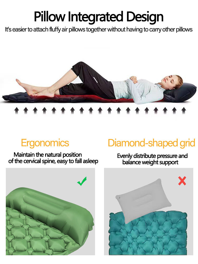 2pc Ultralight Inflatable Camping Sleeping Mat with Integrated Pillow - Waterproof 40D Nylon TPU(Orange)