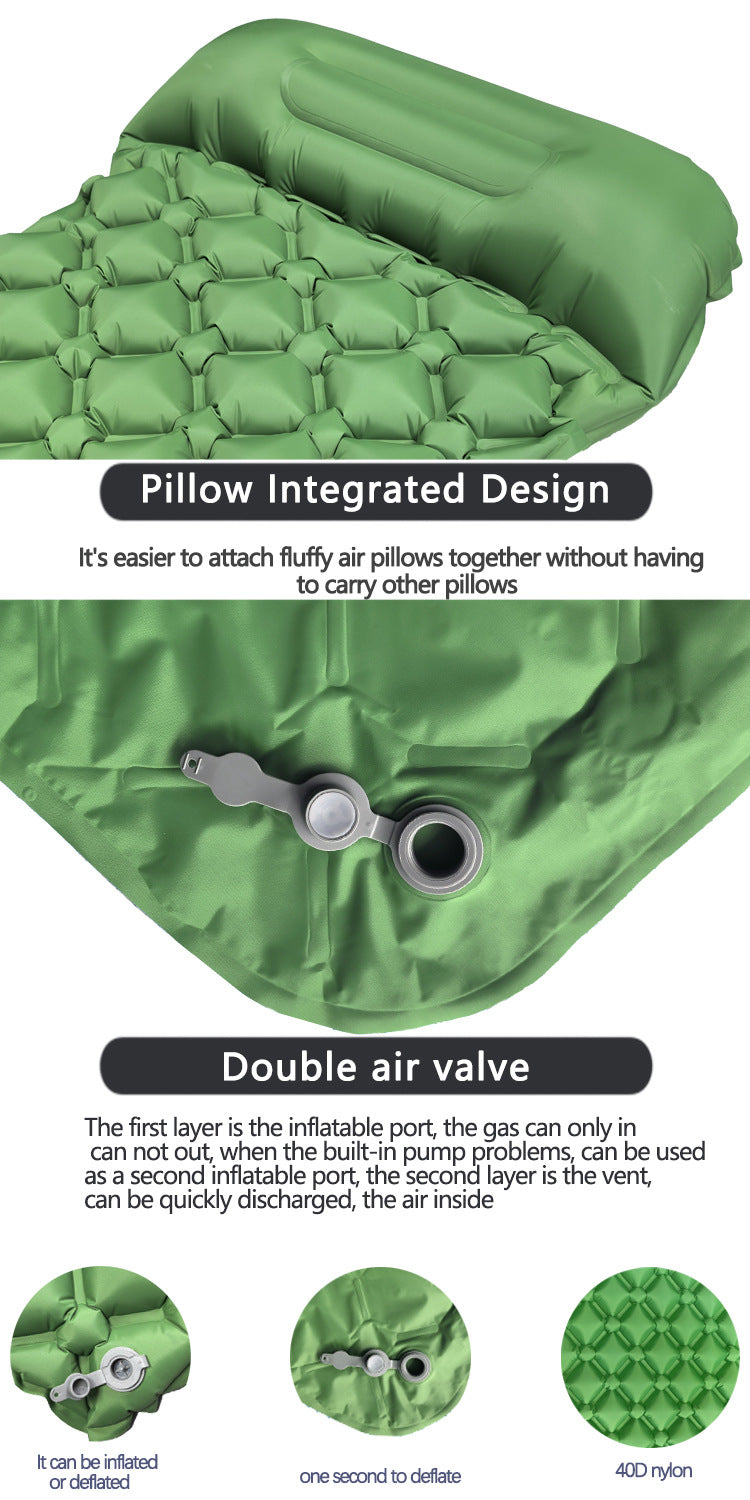 2pc Ultralight Inflatable Camping Sleeping Mat with Integrated Pillow - Waterproof 40D Nylon TPU(Orange)
