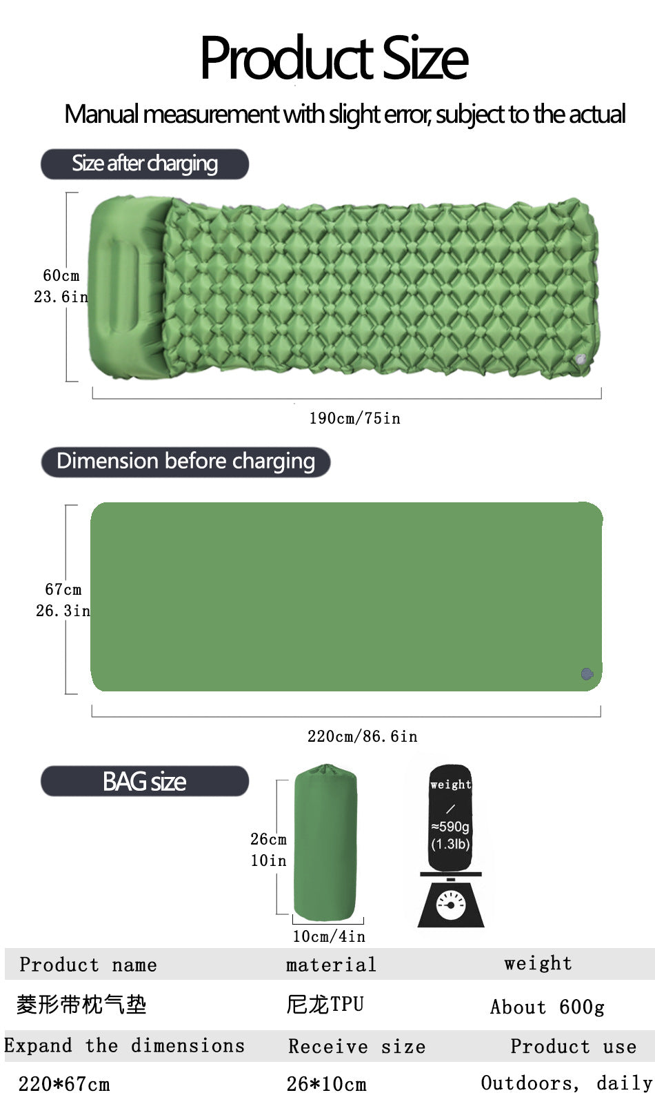 2pc Ultralight Inflatable Camping Sleeping Mat with Integrated Pillow - Waterproof 40D Nylon TPU(Royal Blue)