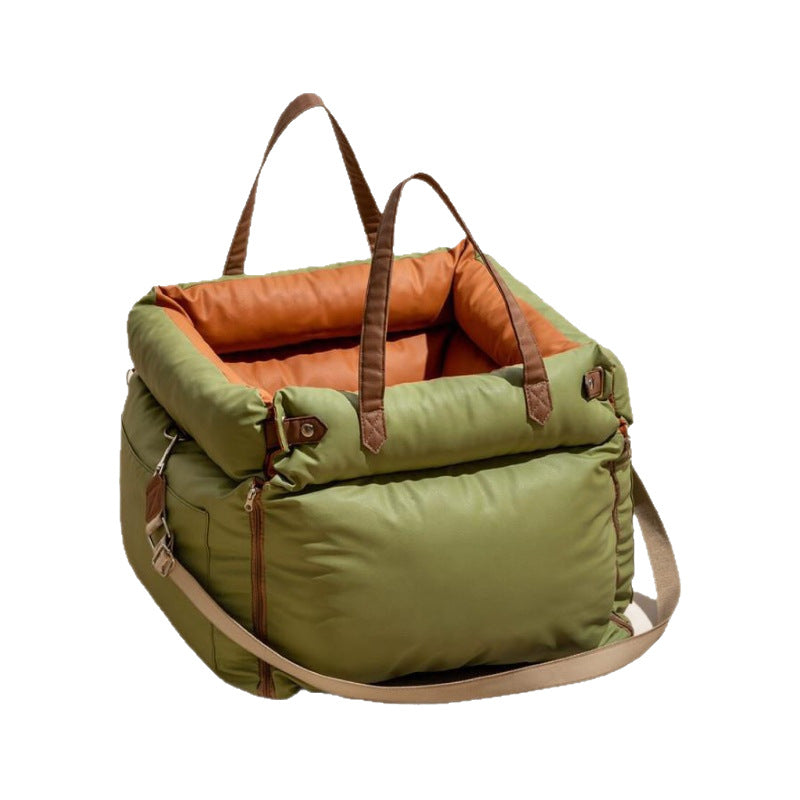 Dark Blue Premium Plush Pet Booster Car Seat - Portable Dog Travel Bed with Non-Slip Base