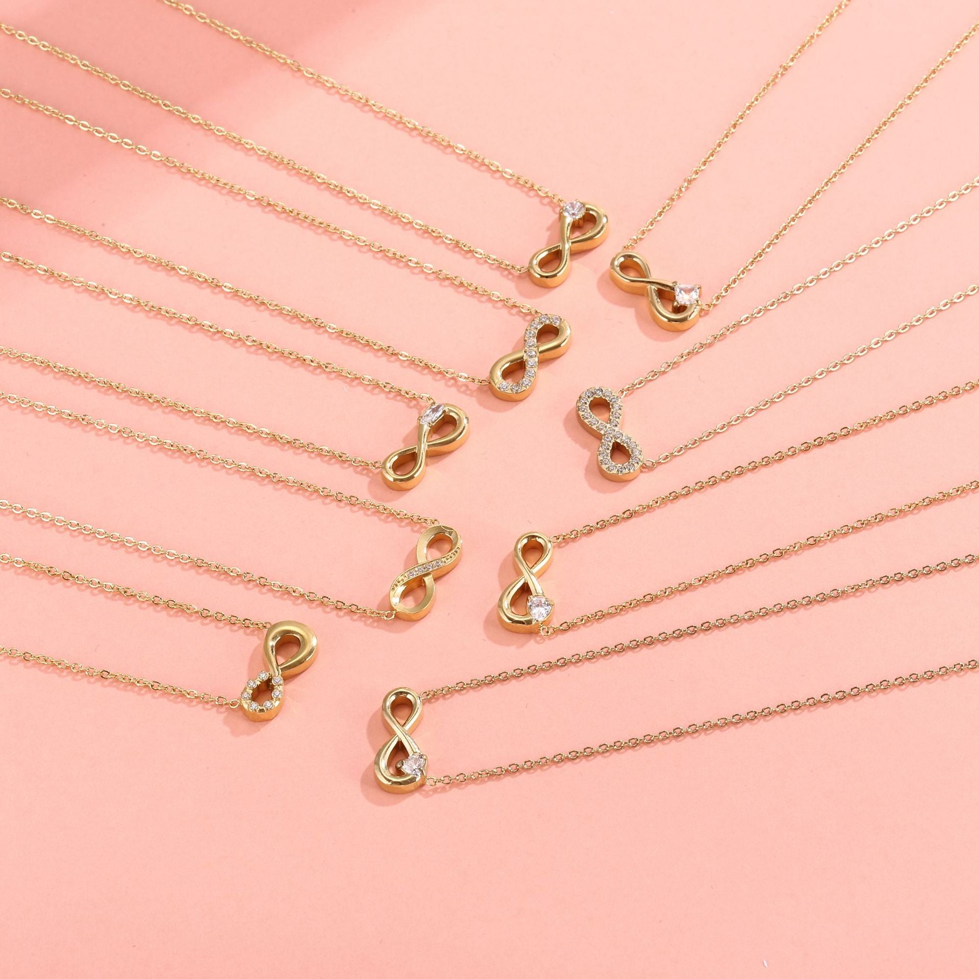 Style 1 Gold Infinity Necklace for Women - Dainty Titanium Steel Pendant with Sparkling Cubic Zirconia