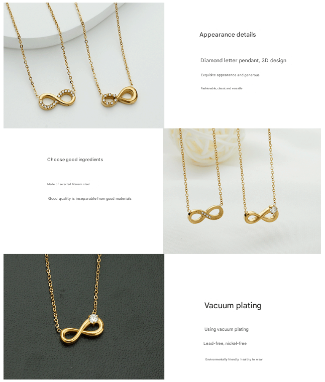 Style 1 Gold Infinity Necklace for Women - Dainty Titanium Steel Pendant with Sparkling Cubic Zirconia