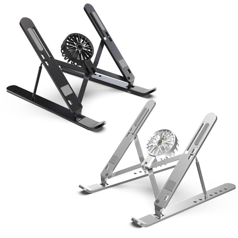 Black Adjustable Aluminum Laptop Stand with Detachable Cooling Fan - Portable Ergonomic Riser for Desk
