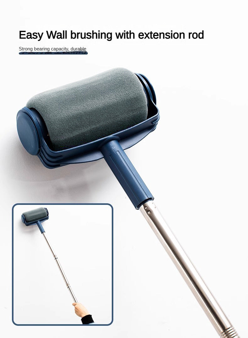 Dark Blue and Grey Pro Refillable Paint Roller Set with Extension Pole - No-Drip Easy Fill Wall Painting Tool Kit